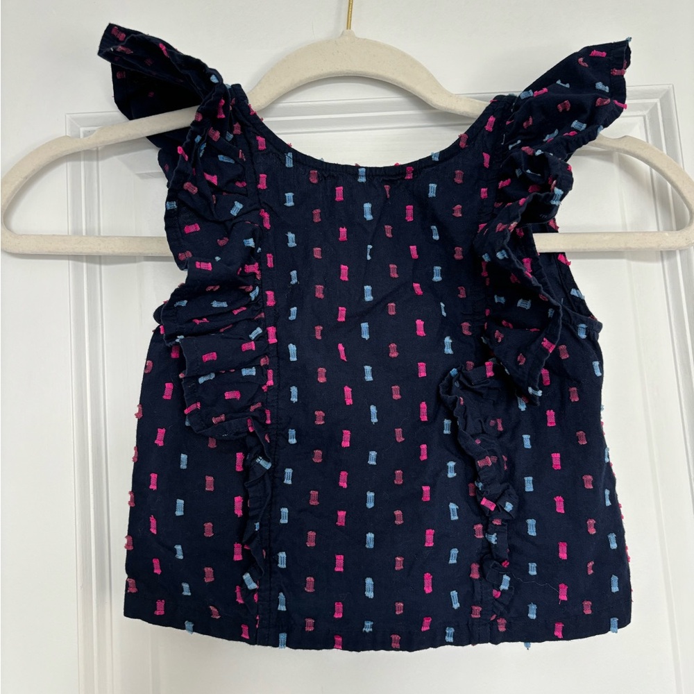Gap Kids Navy Blue Ruffle Sleeve with Pink & Blue Design Tank Top Size Medium
